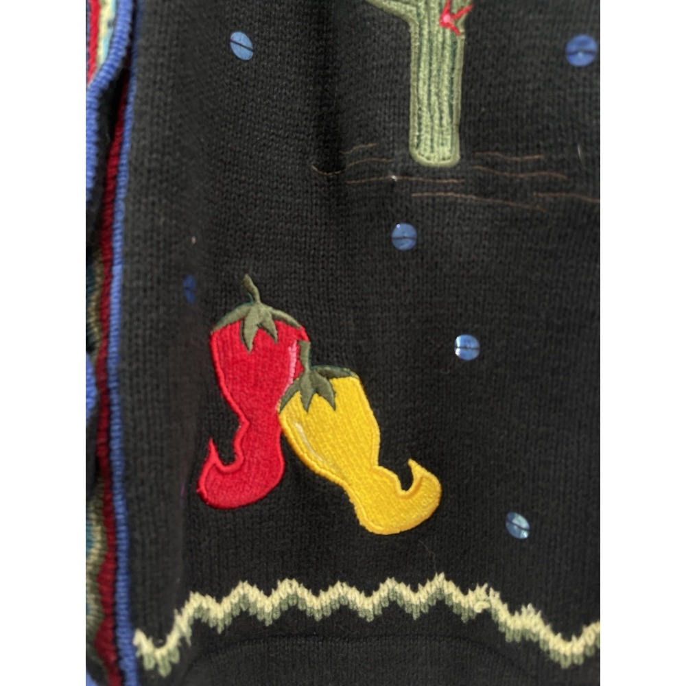 Quacker Factory Womens Southwestern Cardigan Sweater Black Embroidered Cactus M - Picture 5 of 11